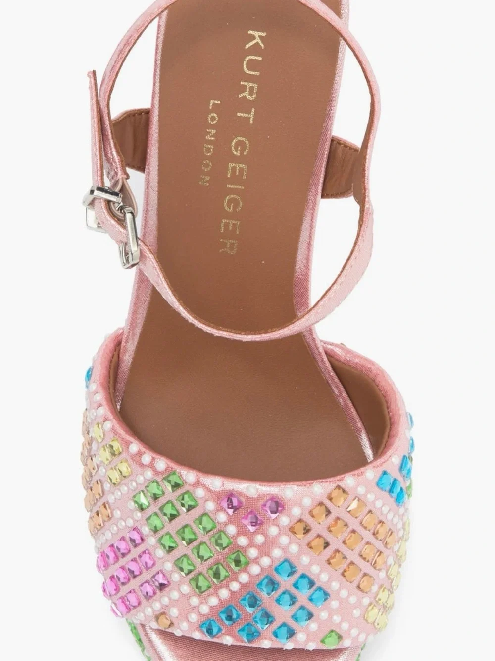 Kurt Geiger London Brixton Multicolor Jeweled Platform Sandals Open Pink. Sz 7.5